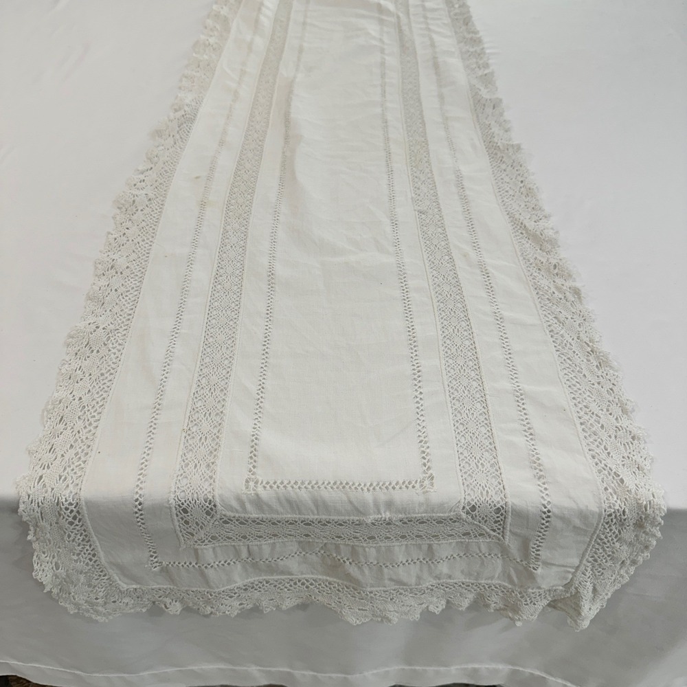 Vintage Crochet Lace Table Runner 52x17 White Openwork - Picture 3 of 7